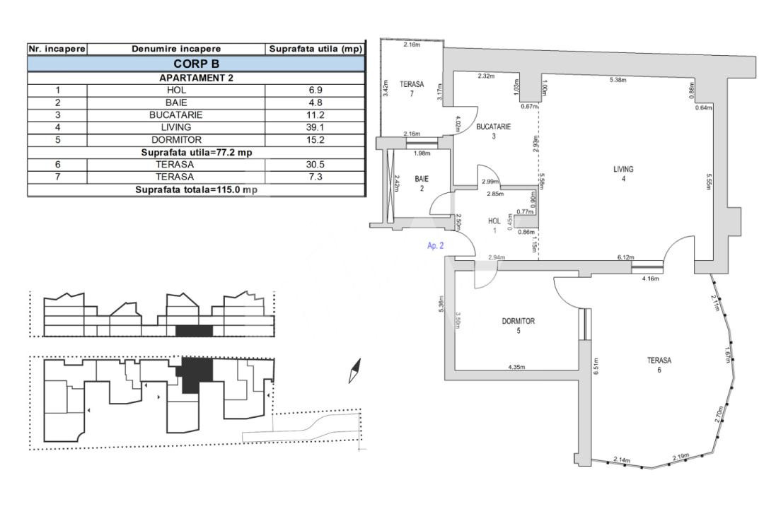 Apartament 2 camere, 80.54 mp utili, grădină 20.0 mp – M99 Brașov