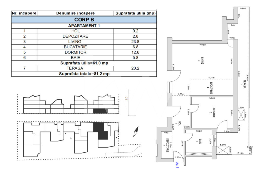 Apartament 2 camere, 57.24 mp utili, grădină 26.0 mp – M99 Brașov