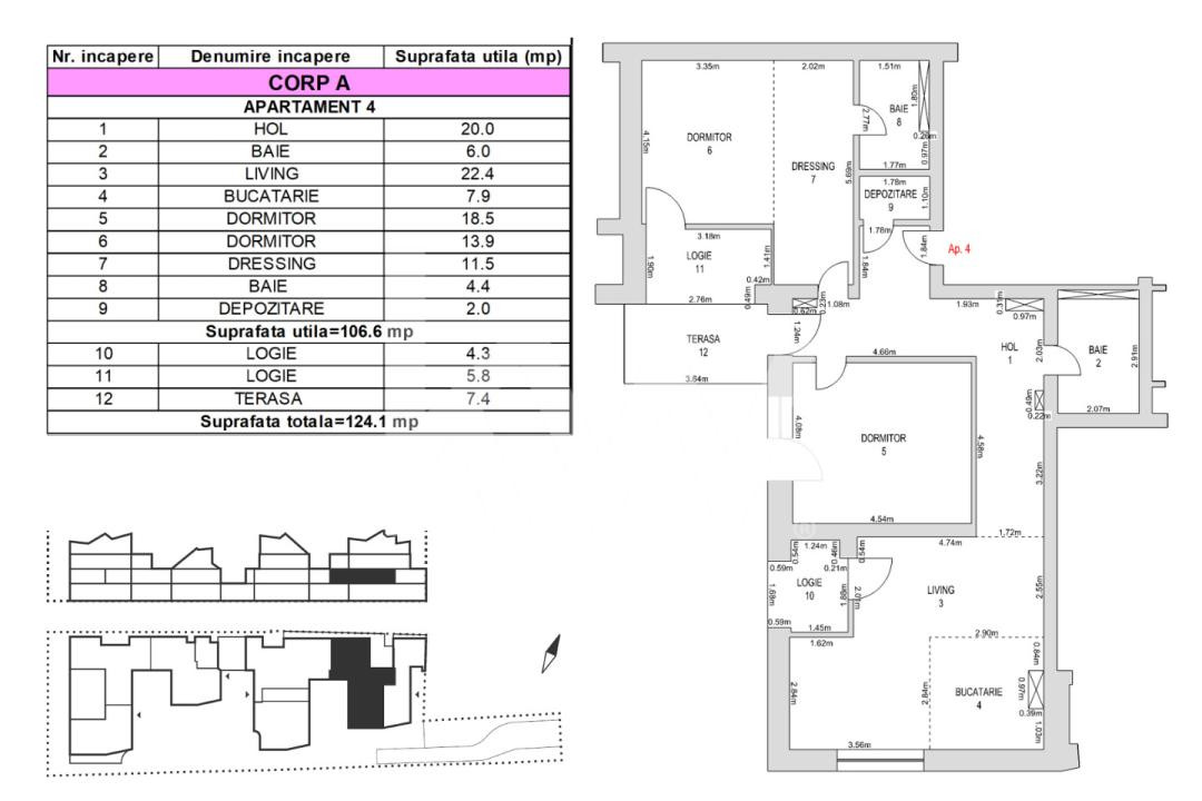 Apartament 3 camere, etaj 1, 116.7mp, terasă 7mp