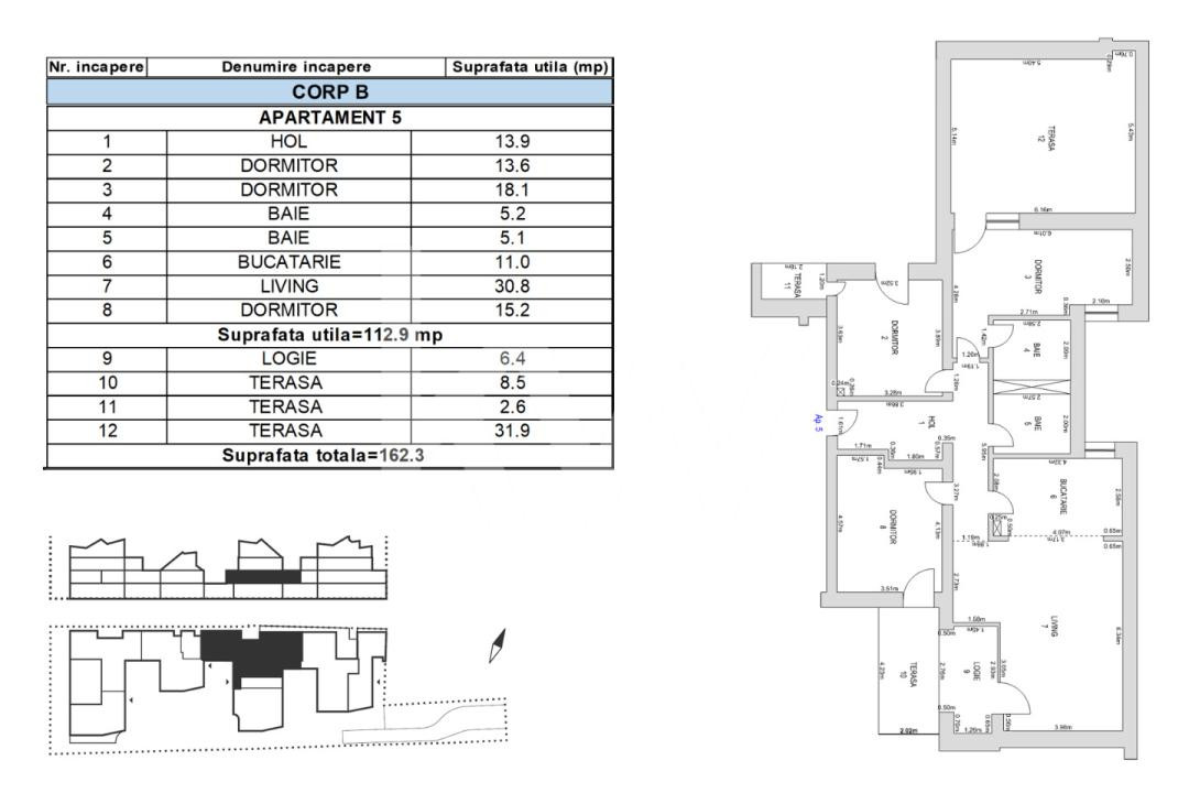  Apartament 4 camere, 119.3mp, etaj 1, terasă 43mp