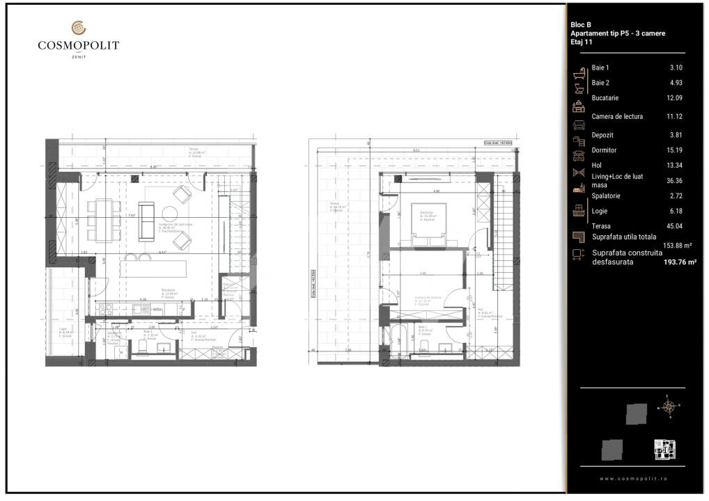 Penthouse 2 niveluri Cosmopolit Zenit,  193 mp