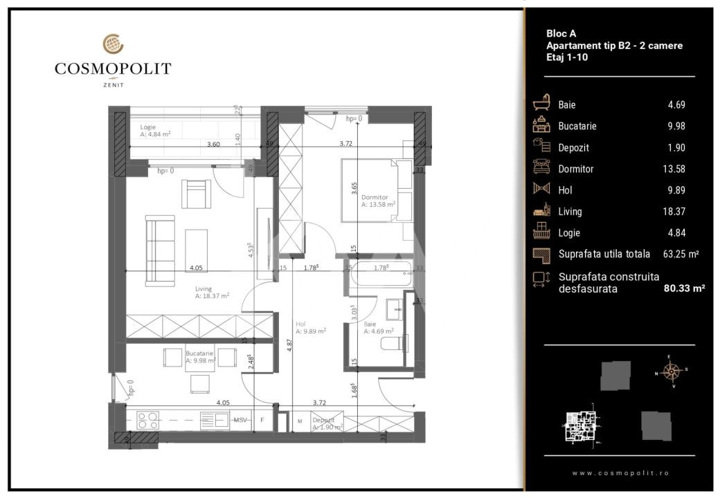 Apartament 2 camere Cosmopolit Zenit