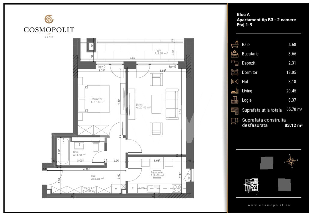 Apartament 2 camere Cosmopolit Zenit