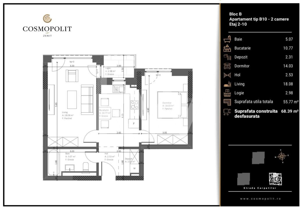 Apartament 2 camere Cosmopolit Zenit