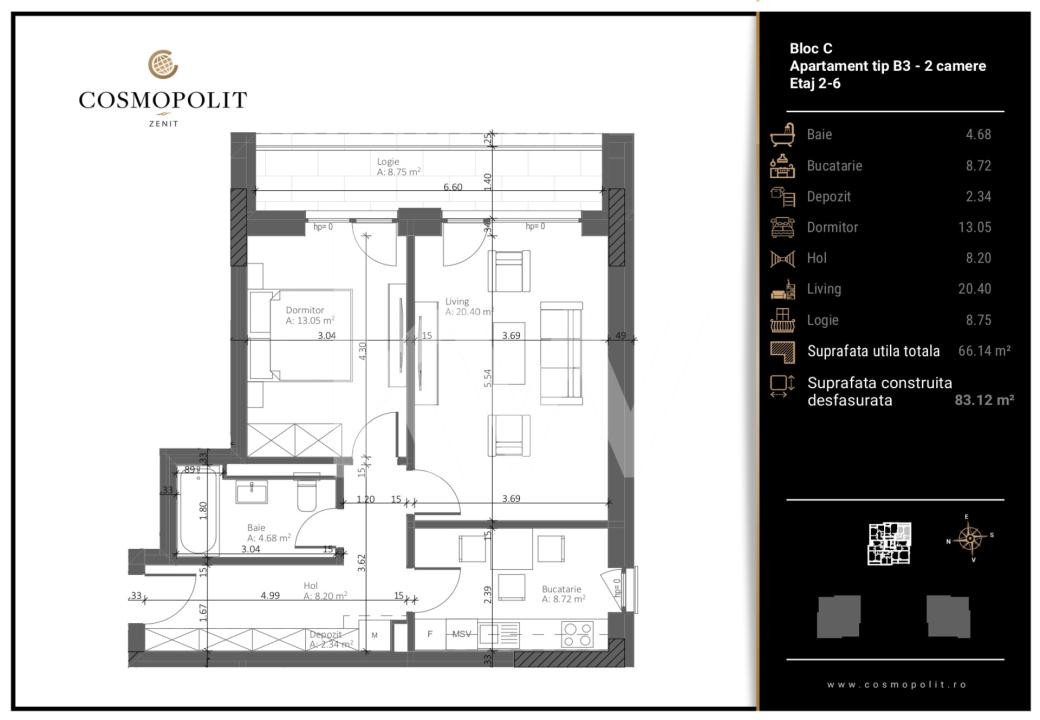 Apartament 2 camere Cosmopolit Zenit