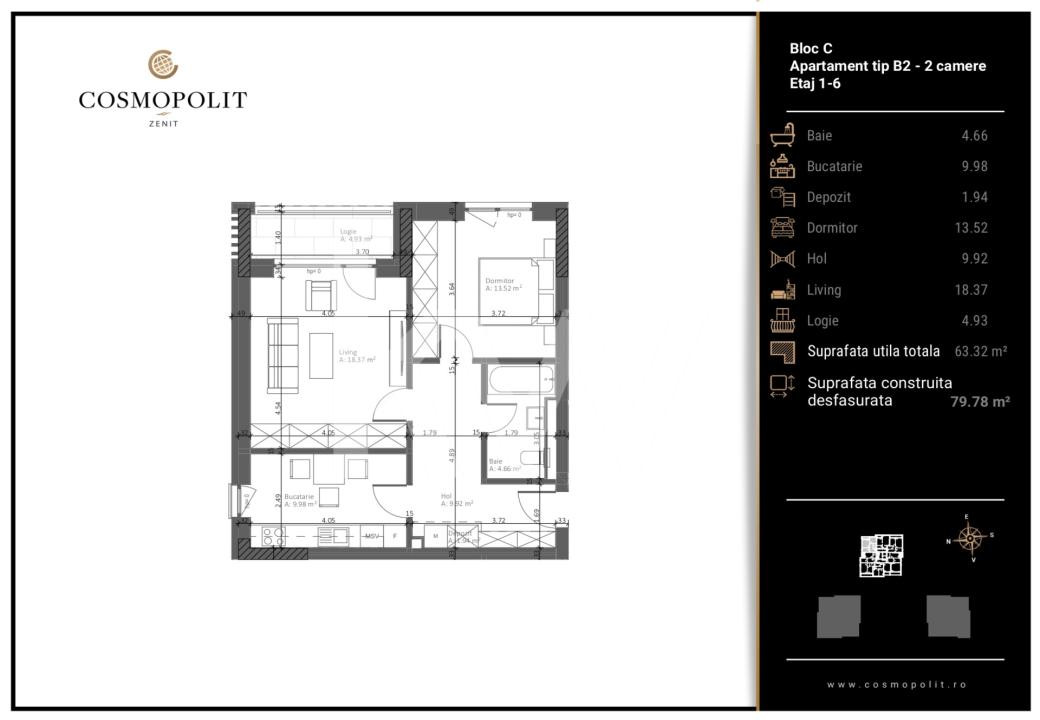 Apartament 2 camere Cosmopolit Zenit