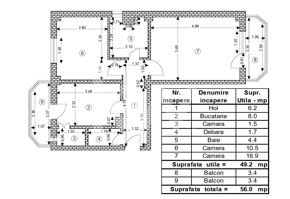 Vânzare apartament cu 2 camere,  2 balcoane, decomandat - zona Tractorul