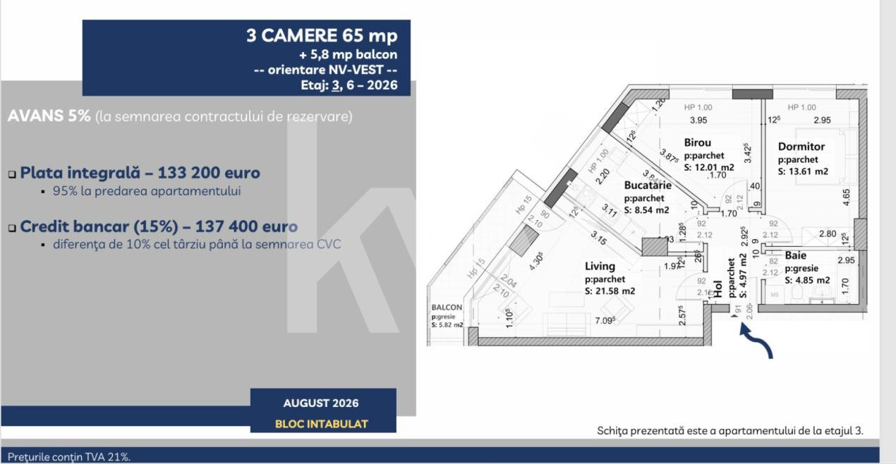 Apartament de vânzare cu 3 camere, bloc nou, în Zona Tractorul – Brașov